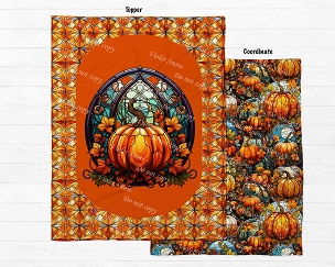 Stained Glass Pumpkins and Leaves Blanket Panel